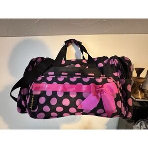 J Garden Women's Small Duffle Bag Black With Hot Pink Polka Dots And Bow Barbie